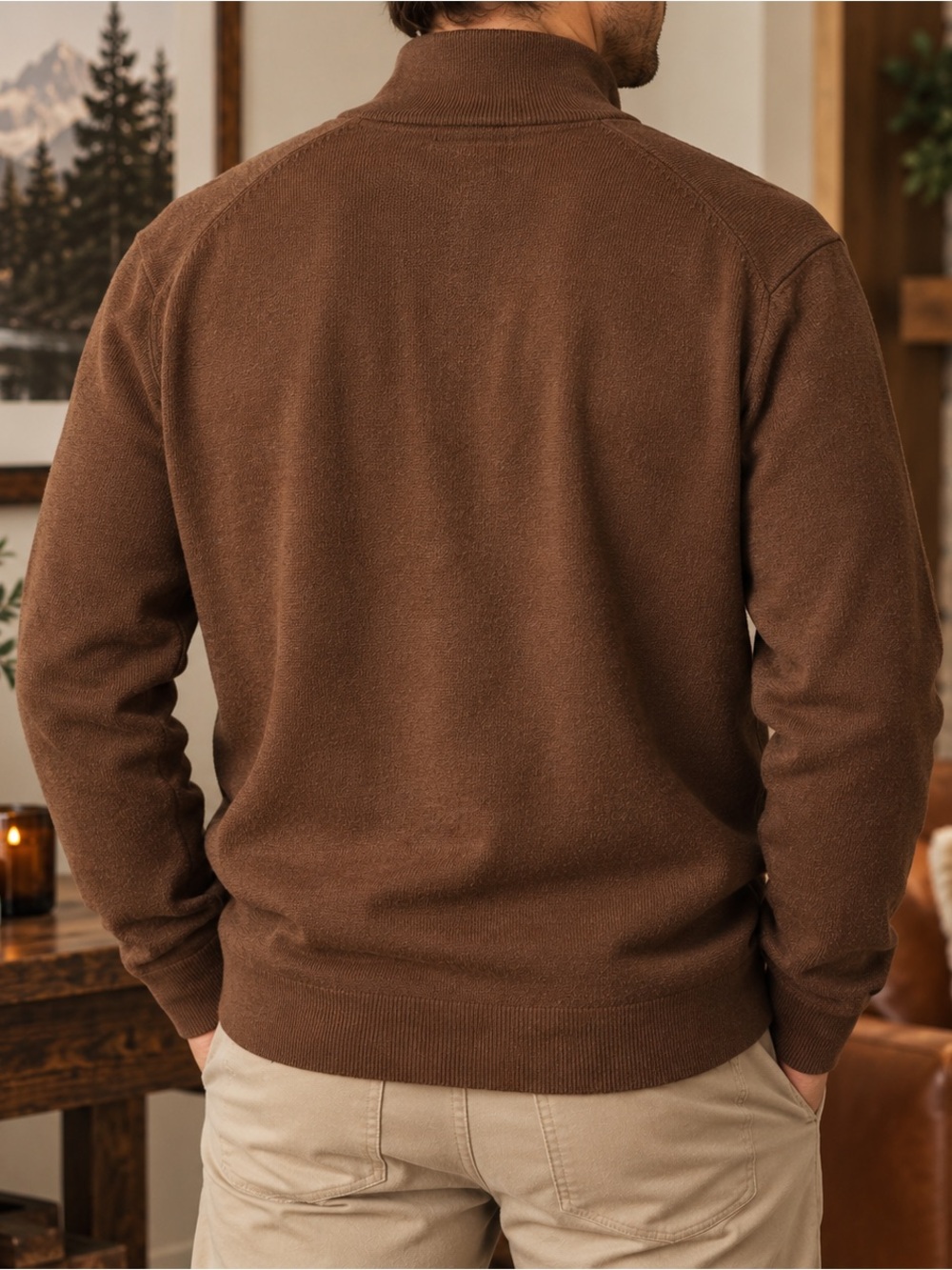 XXL | Christian Lacroix | Brown Merino Wool Quarter-Zip Sweater - Picture 2 of 8